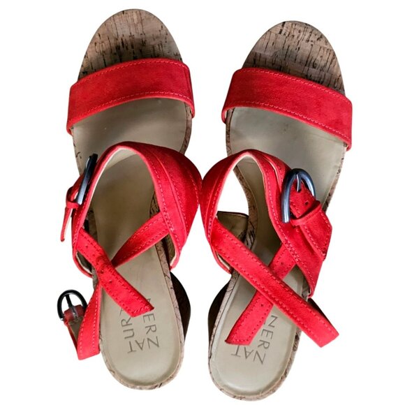 Naturalize Red Cork Wedge Sandals With Buckle Straps Women's Size 8 - Picture 5 of 11